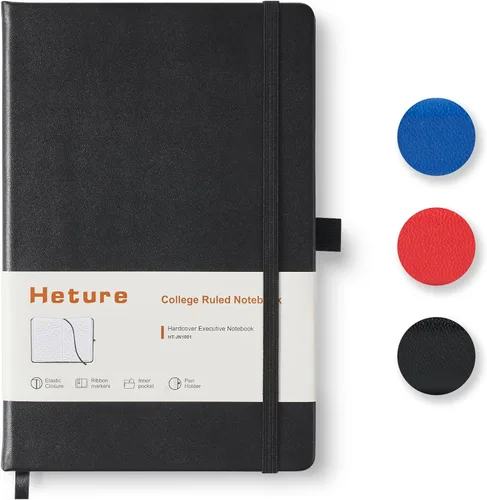 Miniatura 12 de Heture Cuadernos de tapa dura, cuadernos rayados A5 para escribir 160 páginas, 8.2 x 5.5 pulgadas, cuadernos clásicos rayados para Negro