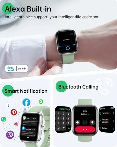 Miniatura 2 de WMK Relojes inteligentes para hombres y mujeres (Android/iPhone), reloj inteligente Alexa HD de 1.83 pulgadas con llamadas Bluetooth, Verde