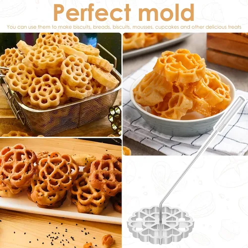 Miniatura 6 de Moldes para bunuelos con mango, rosetón de hierro, herramienta para galletas de 4.7 in, molde desmontable para hacer galletas, molde reutilizable