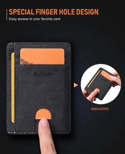 Miniatura 6 de Buffway - Billetera delgada minimalista de cuero con protección RFID para hombre y mujer