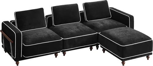 Miniatura 15 de Sofá biplaza modular de felpilla de 80 pulgadas, sofá pequeño color negro con fundas extraíbles lavables, cojines de espuma de alta resistencia