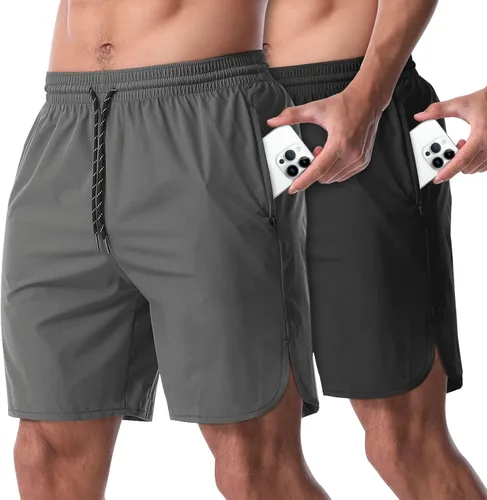 CANGHPGIN Pantalones cortos de entrenamiento para hombre de 7 pulgadas, ligeros, paquete de 2 pantalones cortos de baloncesto con bolsillos