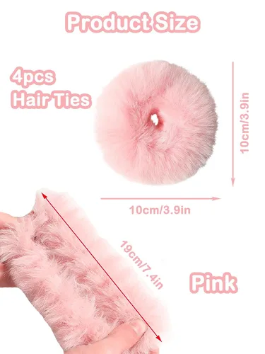 Miniatura 2 de CYHYII - Juego de 4 lazos para el pelo esponjosos de color rosa con pompones para niñas, suaves y mullidos, para coleta de caballo, accesorios