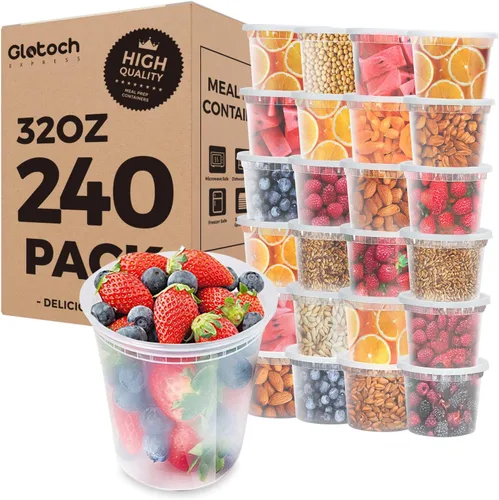 Miniatura 12 de Glotoch - Juego de 48 recipientes de plástico para almacenamiento de alimentos y bebidas de 8 onzas, 16 onzas y 32 onzas con tapas, aptos