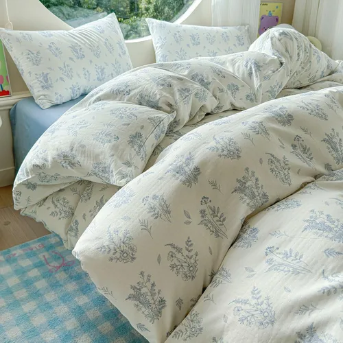 Miniatura 45 de HighBuy Juego de funda de edredón vintage con volantes y estampado de rayas francesas, 100% algodón con cierre de cremallera, juego de ropa de cama