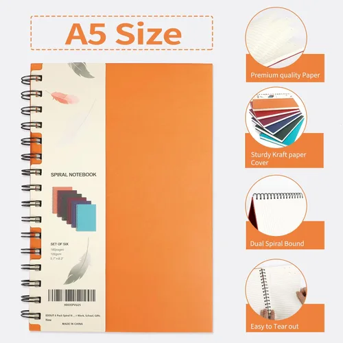 Miniatura 3 de EOOUT 6 cuadernos en espiral de tapa dura, tamaño A5, de 5.5 x 8.5 pulgadas, 160 páginas para trabajo, oficina