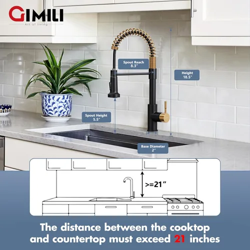 Miniatura 2 de GIMILI - Grifo de cocina con rociador desplegable de un solo orificio, grifo de fregadero de acero inoxidable, adecuado para granjas, RV