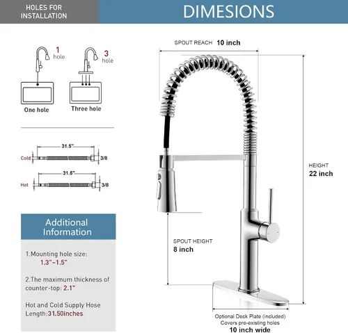 Miniatura 7 de Grifos para fregadero de cocina, oro cepillado, grifo de cocina de arco alto con rociador extraíble, grifos de cocina altos de latón macizo de 19