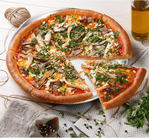 Miniatura 5 de Deedro Bandeja de pizza de 12 pulgadas, bandeja de pizza de acero inoxidable para horno, platos redondos para pastel de galletas, ensalada de pizza