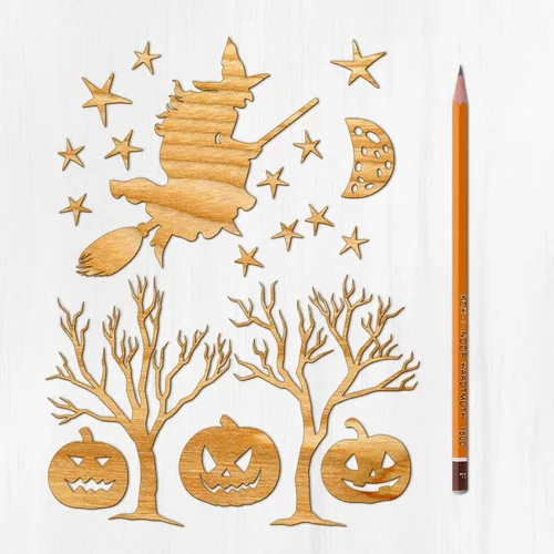 Miniatura 7 de Ajoure Fine Lasercut Embelishments # Lindas calabazas y árboles espeluznantes Halloween Vintage chapa madera contrachapada silueta para manualidades