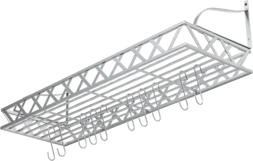Miniatura 7 de MyGift Estante para ollas y sartenes de cocina de metal plateado montado en la pared con 12 ganchos en S extraíbles, almacenamiento de utensilios