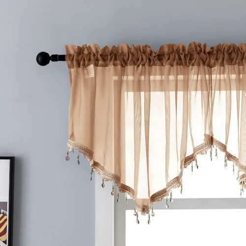 Miniatura 14 de PearAge Cortinas Cenefa Transparente con Cuentas para Sala de Estar, Cenefa de Ventana de Granja con Bolsillo para Barra, Cenefa de Cortina de Gasa