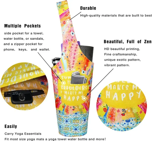 Miniatura 2 de Bolsa de esterilla de yoga impresa a la moda con bolsillo lateral grande y bolsillo con cremallera, bolsa larga de yoga que se adapta a la mayoría