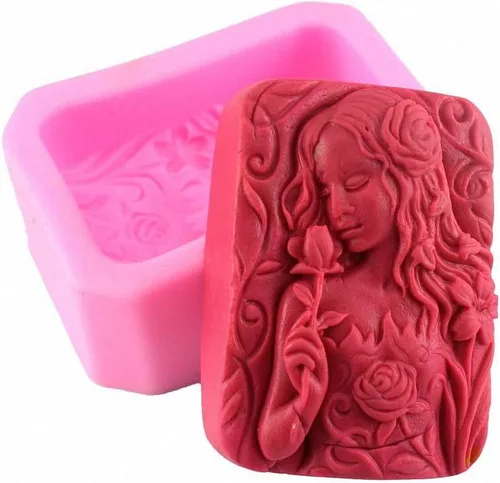 MoldFun - Molde de jabón para niña con rosas – MoldFun Teenage Maiden con flores, molde de silicona para jabón hecho a mano, bomba de baño, barra de