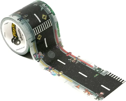 Miniatura 11 de PlayTape Cinta de carretera para autos de juguete, se adhiere a superficies planas, sin residuos; 2 pulgadas de ancho x 30 pies de carretera