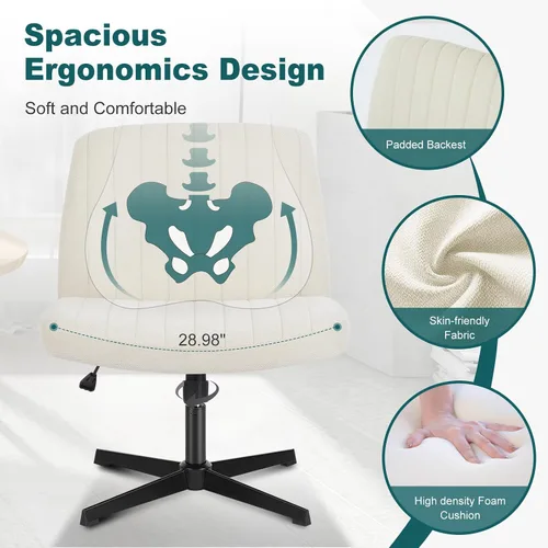 Miniatura 3 de OLIXIS Sillas de patas cruzadas, sin brazos, sin ruedas, asiento ancho, altura ajustable, giratorio, acolchado, tela acolchada, silla de escritorio