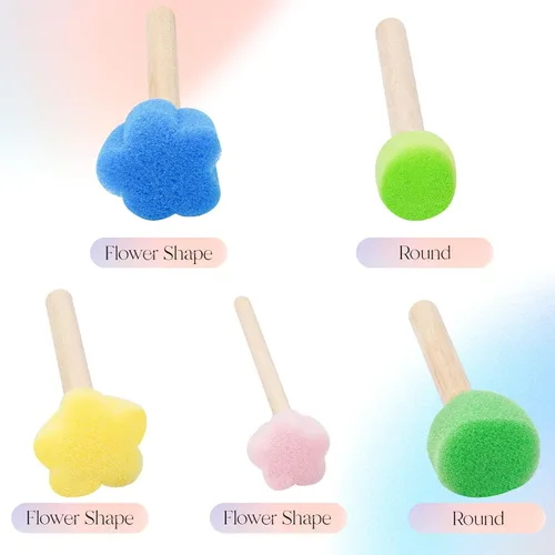 Miniatura 4 de 15 piezas de sellos de esponja para niños con mango de madera, mini lindas formas redondas y de flores para pintar, bricolaje, manualidades, álbumes