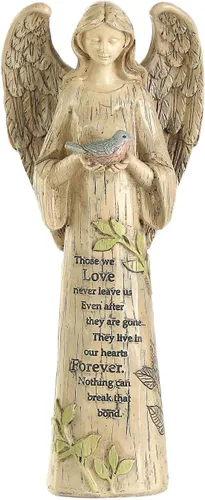 Miniatura 7 de Estatua de ángel de resina con pájaro, escultura de jardín al aire libre de 10 pulgadas para patio y césped, regalo conmemorativo impermeable