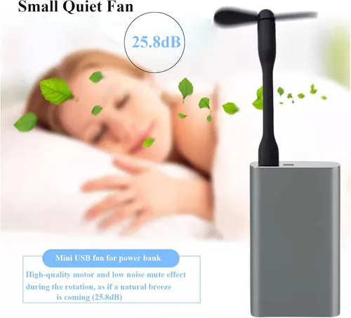 Miniatura 5 de Mini ventilador USB, ventilador de bolsillo portátil alimentado por USB-A, enfriador pequeño, funcionamiento silencioso, para oficina en casa, Negro