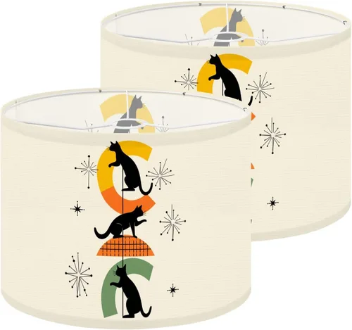Miniatura 26 de Drum Lampshade Mid Century Black Cat Starry Lights Retro Style Medium Lamp Shade Replacement Linen Fabric Lampshades for Bedside Table Lamp Floor