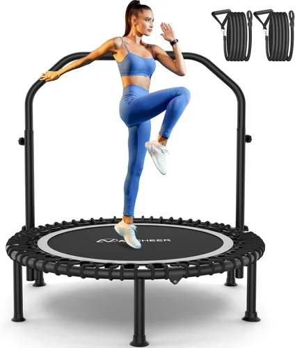 Miniatura 12 de ANCHEER - Trampolín de entrenamiento plegable de 40 pulgadas con cuerdas de resistencia y cuerdas elásticas mejoradas, manubrio ajustable de 4