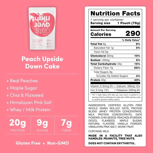 Miniatura 2 de Oats Overnight - Pastel de melocotón al revés - 0.71 oz de proteína, batido de desayuno alto en fibra - Sin gluten, avena sin OMG