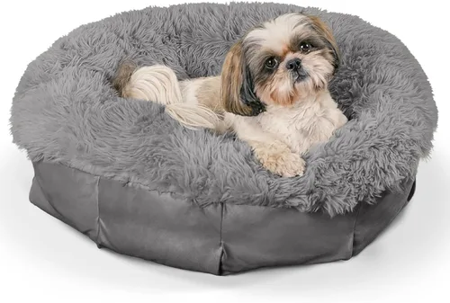 Miniatura 8 de Best Friends by Sheri Cama puf ultra relajante, cama ortopédica redonda para perro para soporte de articulaciones, piel sintética, funda lavable