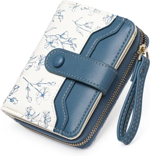 Miniatura 10 de GAEKEAO Cartera para mujer delgada y fina con bloqueo RFID, de cuero con flores, tarjetero plegable, cartera larga para damas con bolsillo