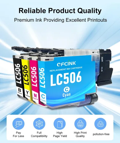 Miniatura 6 de LC506 - Paquete de 4 cartuchos de tinta de repuesto para impresoras Brohter LC 506 506 de alto rendimiento para impresoras Brohter INKvestment 4355