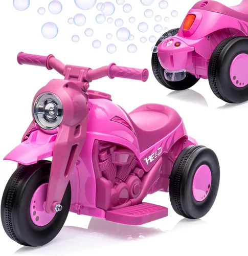Hetoy - Coche de burbujas para niños, motocicleta eléctrica de 6 V con batería de 1.9 MPH de velocidad con faros LED, música, pedal, Rosa