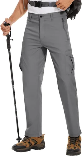 PULI Pantalones de senderismo elásticos para hombre con 5 bolsillos, impermeables, ajustados, para golf, casual, viajes, trabajo, para hombre