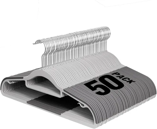 Miniatura 10 de Paquete de 50 perchas de plástico resistentes con gancho giratorio de 360°, barra antideslizante y organizadores de armario ultrafinos de 0.2