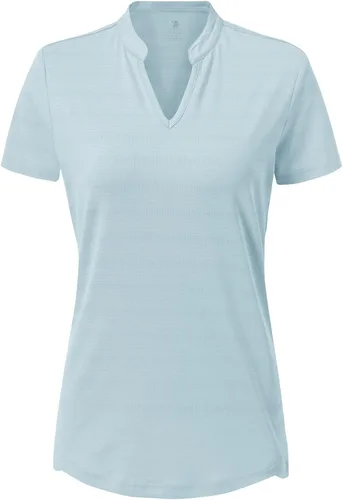 Miniatura 41 de Gopune Polo de golf con cuello en V para mujer, sin cuello, manga corta, ligera, de secado rápido, camisetas de tenis para correr