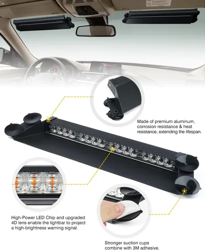 Miniatura 2 de LUMENIX Barra de luces estroboscópicas de emergencia LED para salpicadero con controlador, parabrisas, visera, advertencia de seguridad, luz
