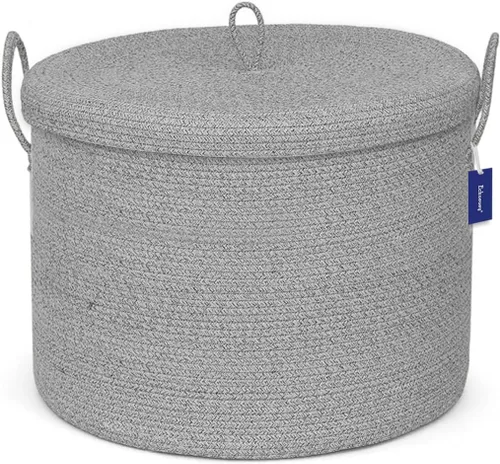 Miniatura 10 de Cestas de almacenamiento extra grandes de 21 x 18 pulgadas, cestas de cuerda ecológicas con tapa, cesta de manta para sala de estar con tapa, cestas