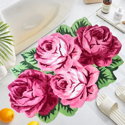 Miniatura 38 de UKELER Alfombras de baño con rosas rojas para baño, antideslizantes, absorbentes, alfombras de cocina, peludas, suaves, para dormitorio de niñas