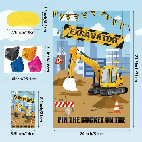 Miniatura 2 de Hxezoc Pin The Bucket on The Excavator Game con 32 cubos grandes de construcción para juegos de fiesta para niños, fiesta de cumpleaños, suministros