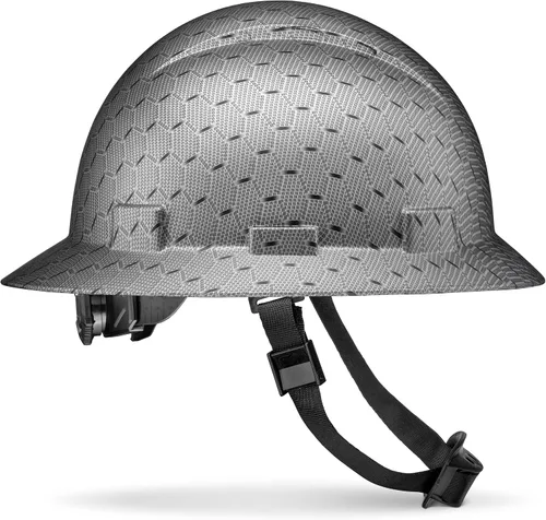 Casco duro de construcción OSHA con diseño de fibra de carbono de ala completa, sin ventilación, acabado brillante, con suspensión de 6 puntos por