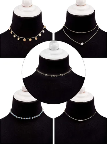 Miniatura 3 de BBTO Gargantilla de cadena de capas de oro, 9 piezas, collar con dije en capas para mujeres y niñas (estilo A), Perla sintética, aleación