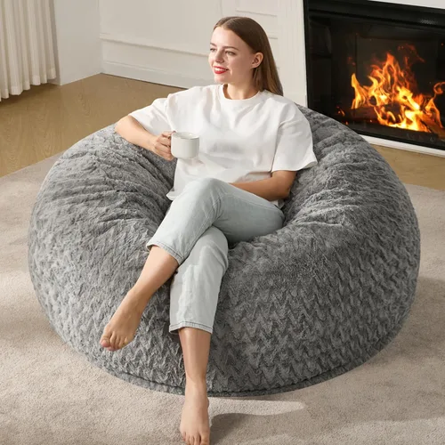 Hobestluk Puf grande de 4 pies para adultos, con funda de piel de felpa chevrón, puf grande para sala de estar, dormitorio, residencia estudiantil,