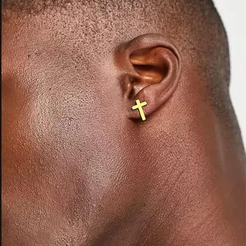 Miniatura 5 de Mystigold Aretes de cruz en plata de ley 925 chapada en rodio y chapado en oro de 18 quilates, aretes pequeños religiosos para hombres y mujeres