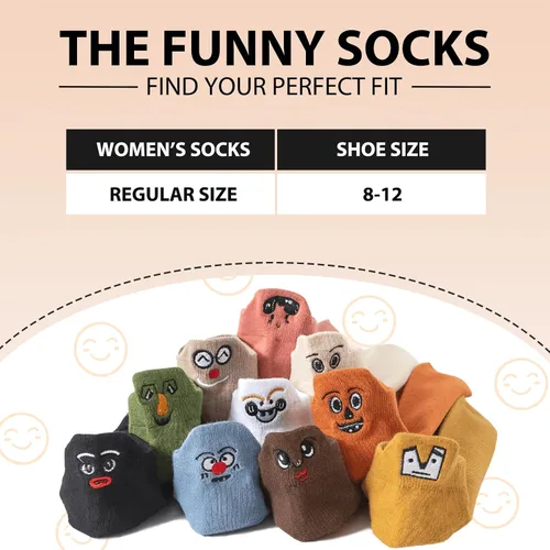 Miniatura 4 de 10 pares de calcetines divertidos, lindos calcetines de tobillo bordados kawaii de algodón suave de corte bajo para mujer, talla única