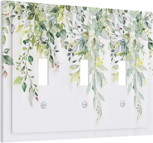 Miniatura 65 de Placas de pared de eucalipto verde de una sola palanca, estilo rústico, cubierta de interruptor de luz de 1 cuadrilla, hojas de árbol, cubiertas