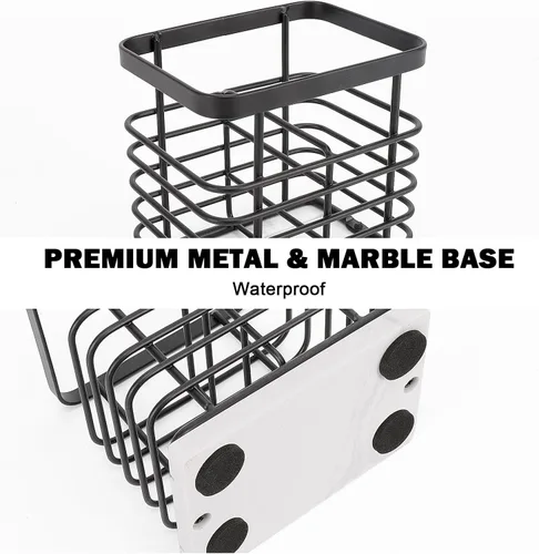 Miniatura 4 de Soporte para cepillos de dientes, lujoso soporte de metal para pasta de dientes con base de mármol para baño, diseño calado de múltiples ranuras