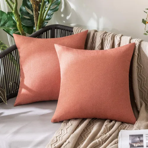 Miniatura 56 de MIULEE Paquete de 2 fundas decorativas para almohadas de exterior, sólidas, impermeables, de lino sintético, estilo granja de jardín, fundas de Óxido
