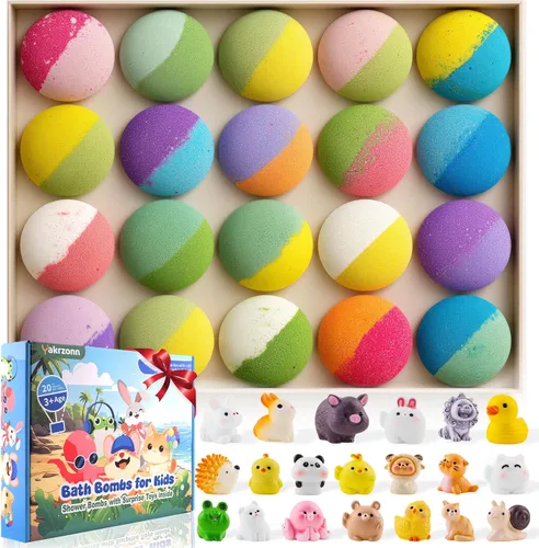 Bombas de baño para niños con juguetes en el interior, 20 bombas de baño para niños con juguetes de animales en el interior, respetuosas con la