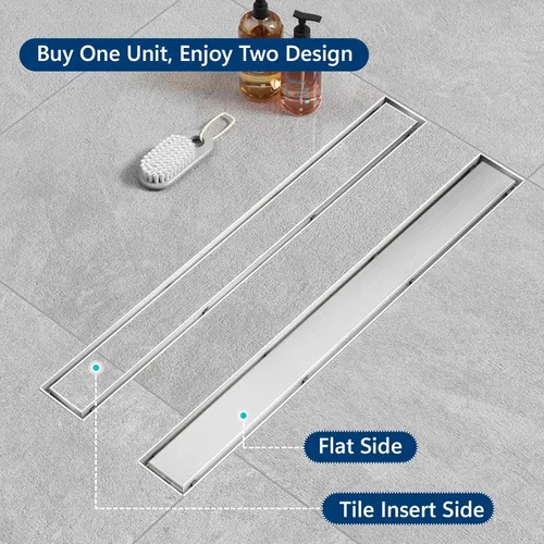 Miniatura 8 de Neodrain Drenaje de ducha lineal de 48 pulgadas con rejilla de inserción de azulejos, desagüe de suelo de ducha rectangular de acero inoxidable