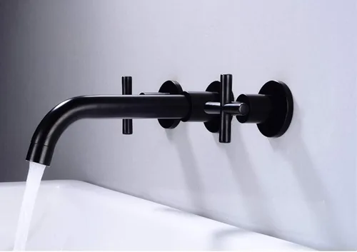 Miniatura 4 de Grifo de baño de montaje en pared, latón antiguo, tres agujeros, montado en la pared, grifo de lavabo con válvula áspera, boquilla giratoria 360, 2