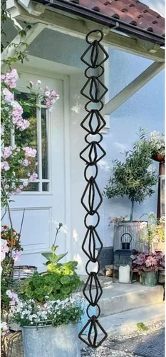 Cadena de lluvia decorativas con eslabones de diamante, cadena de aluminio negro para atrapar lluvia de 7 pies, 8 pies, 9 pies y 10 pies, bajante de