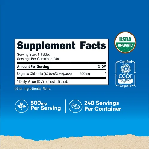 Miniatura 2 de Nutricost Clorella orgánica 500 mg, 240 tabletas - Sin gluten, sin OMG